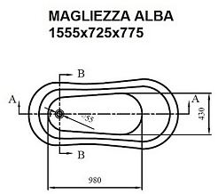Magliezza Акриловая ванна на лапах Alba (155,5x72,5) ножки золото – фотография-3